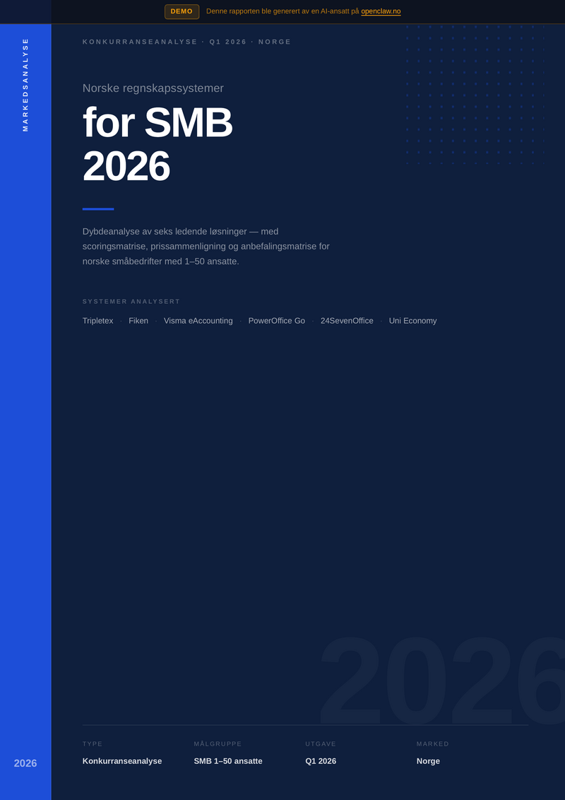 Konkurranseanalyse: Norske regnskapssystemer for SMB 2026 — forside